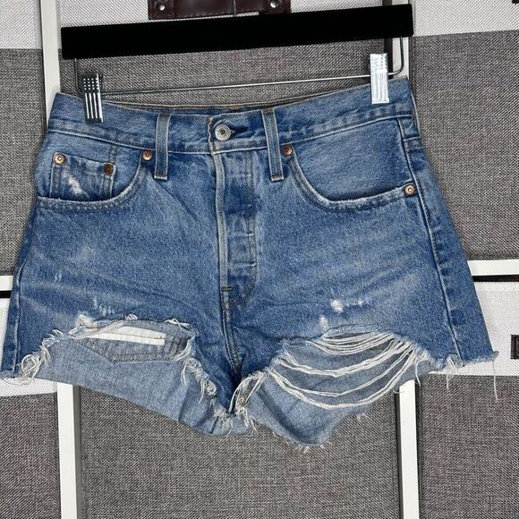 Levi's 501 Cut Off Distressed Jean Shorts Size 25 - Picture 12 of 13